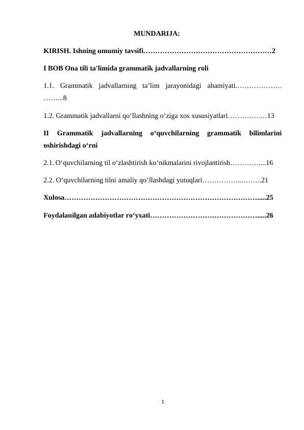 Ona tili taʼlimida grammatik jadvallardan foydalanish