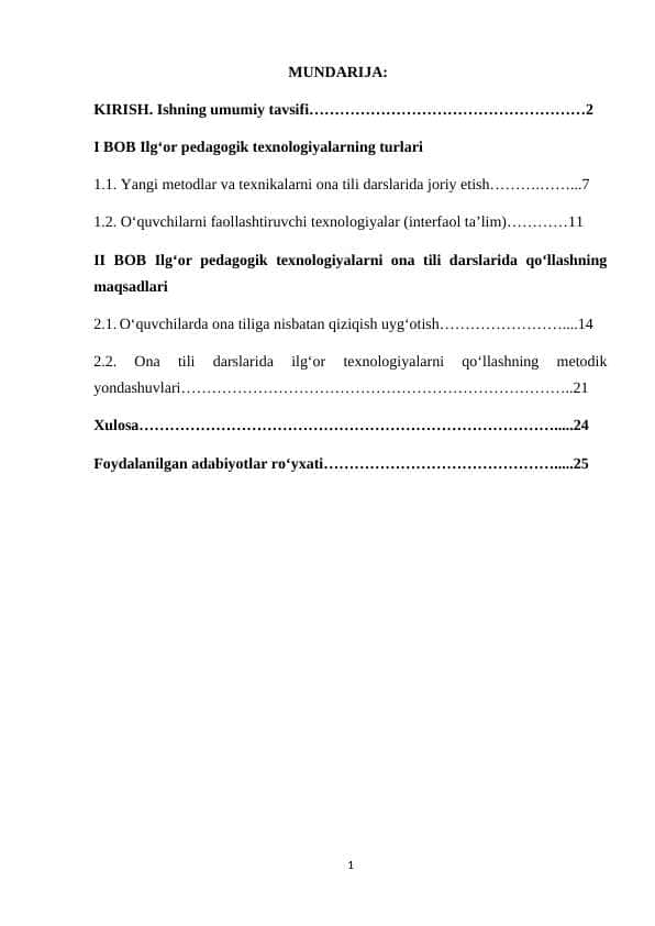 İlg'or pedagogik texnologiyalarning turlari va mazmuni (Ona tili darslari misolida)