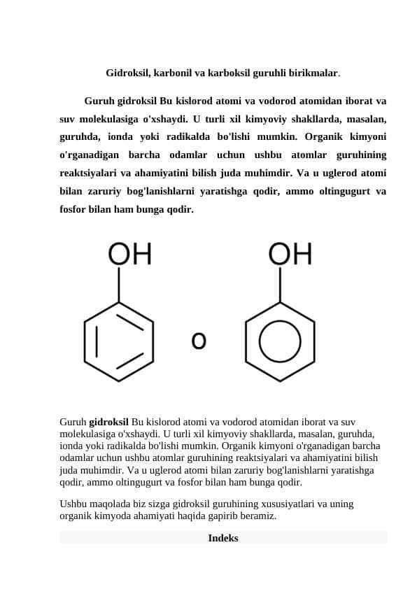 Gidroksil, karbonil va karboksil guruhli birikmalar.