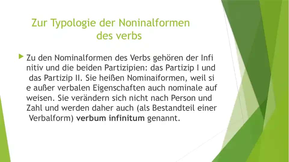 Zur Typologie der Noninalformen des verbs
