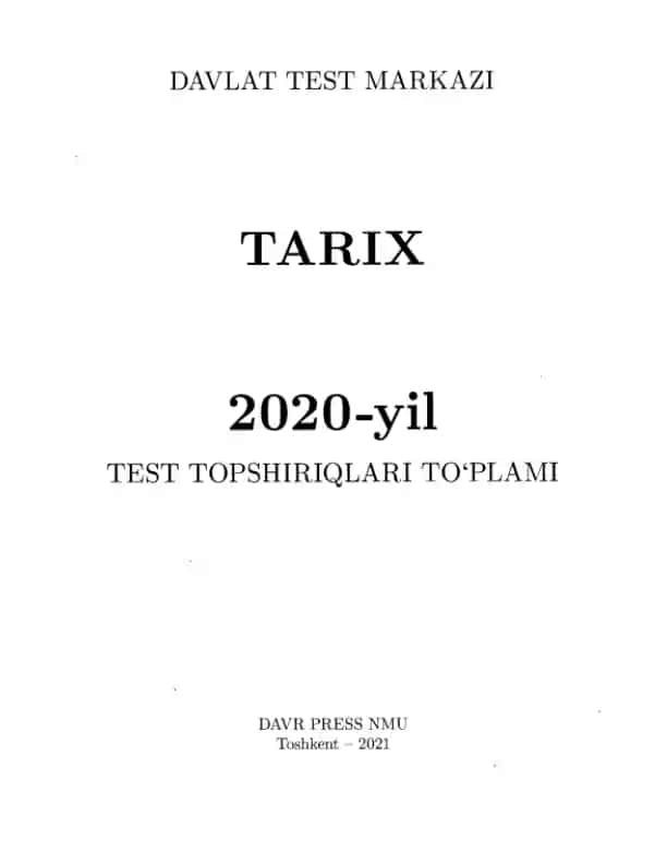 Davlat Test Markazi Tarix 2020-yil Test topshiriqlari to‘plami