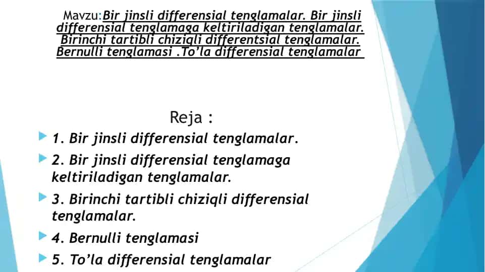 Bir jinsli differensial tenglamalar