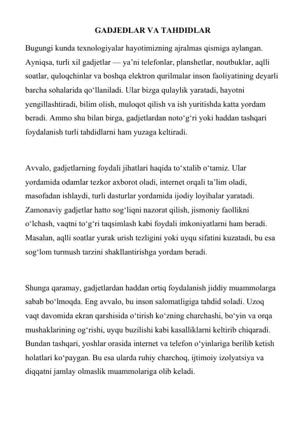 GADJEDLAR VA TAHDIDLAR