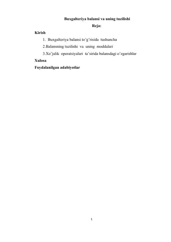 Buxgalteriya balansi va uning tuzilishi