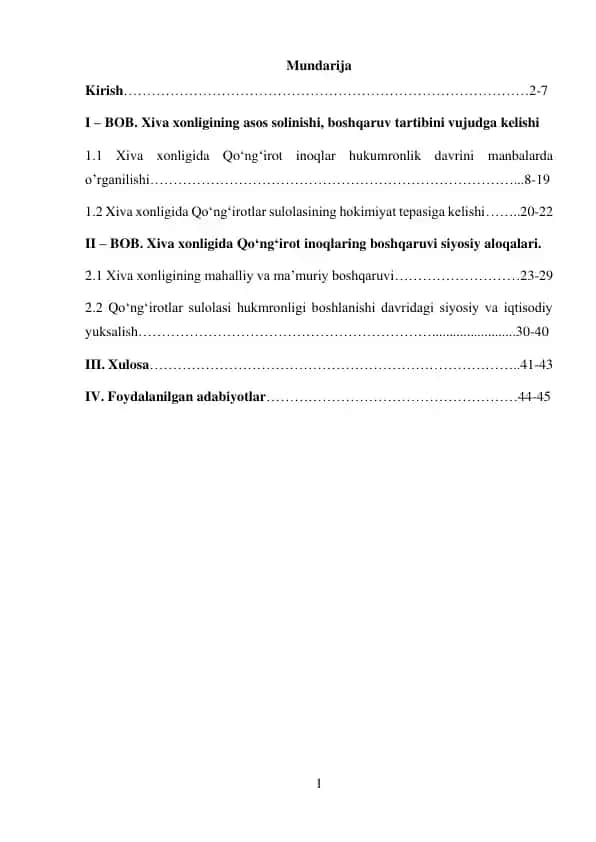 Xiva xonligida Qo‘ng‘irot inoqlarining boshqaruvi