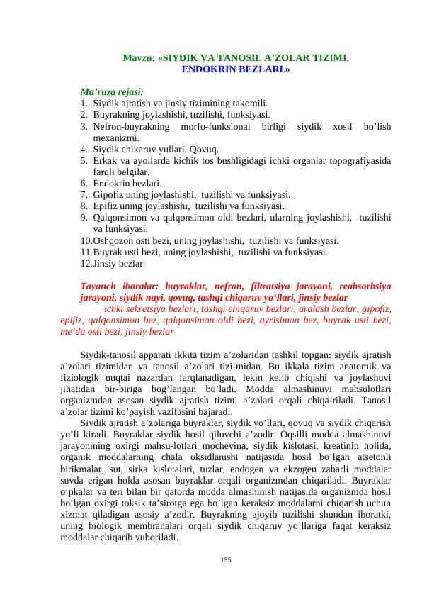«SIYDIK VA TANOSIL A’ZOLAR TIZIMI. ENDOKRIN BEZLARI.»
