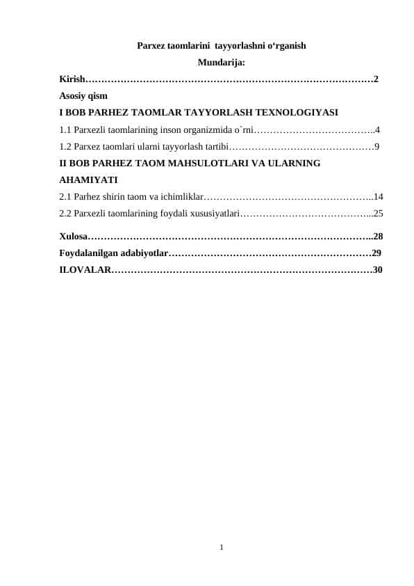Parxez taomlarini tayyorlashni oʻrganish