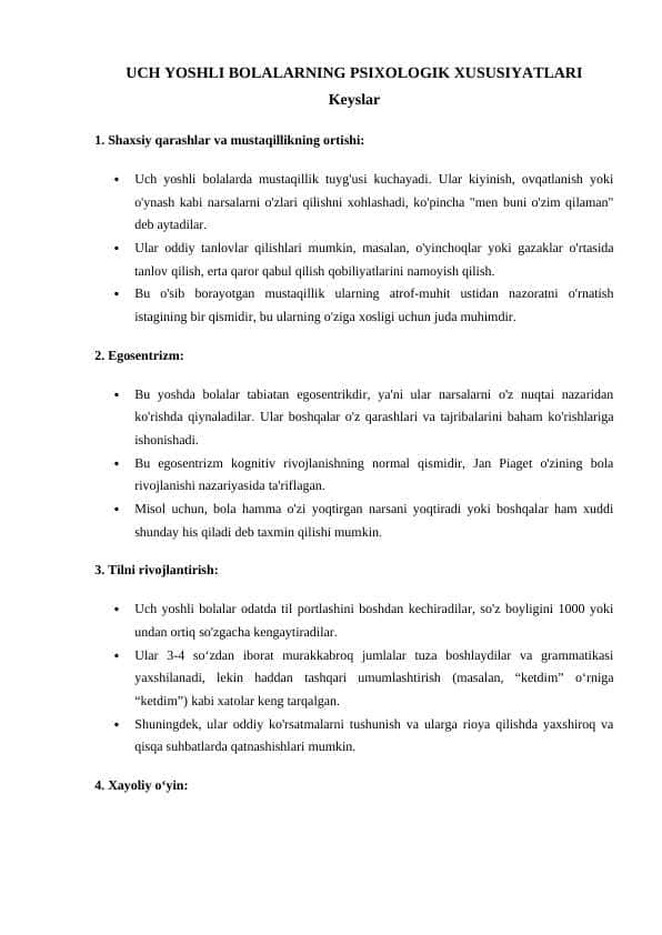 UCH YOSHLI BOLALARNING PSIXOLOGIK XUSUSIYATLARI