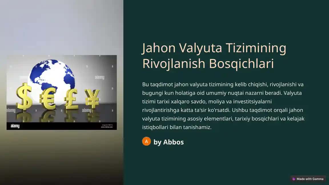 Jahon Valyuta Tizimining Rivojlanish Bosqichlari
