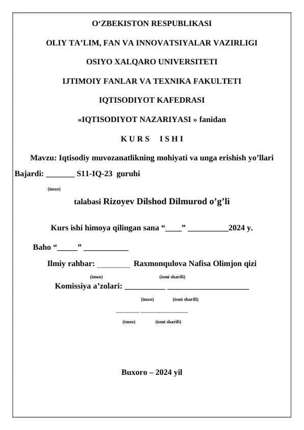 Iqtisodiy muvozanatlikning mohiyati va unga erishish yo’llari