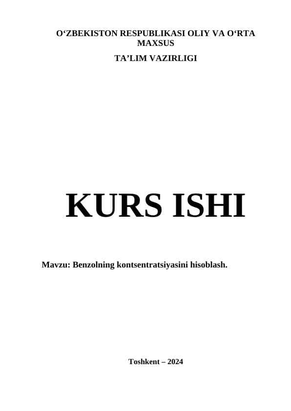 Benzolning kontsentratsiyasini hisoblash