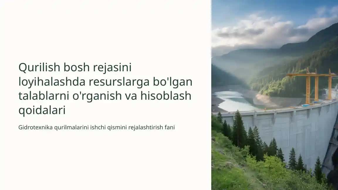 Gidrotexnika qurilmalarini ishchi qismini rejalashtirish fani