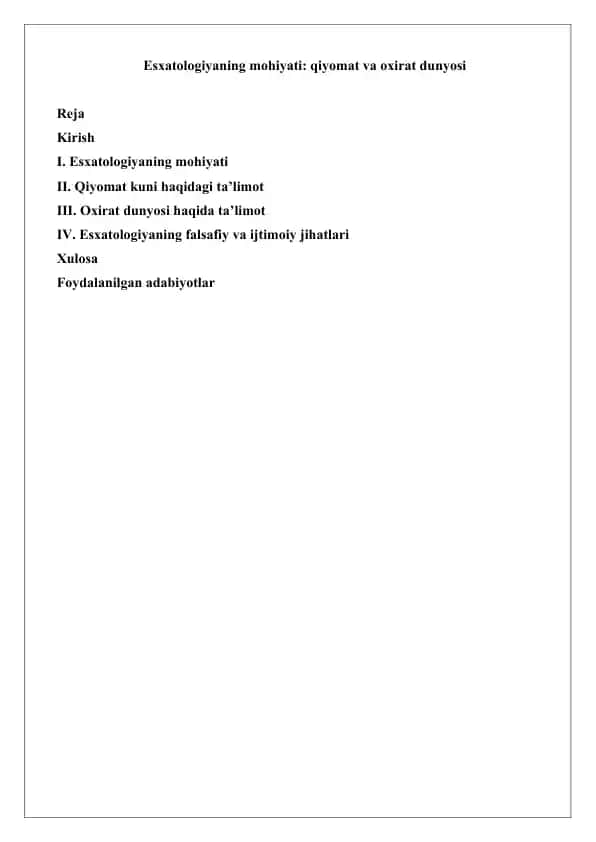 Esxatologiyaning mohiyati