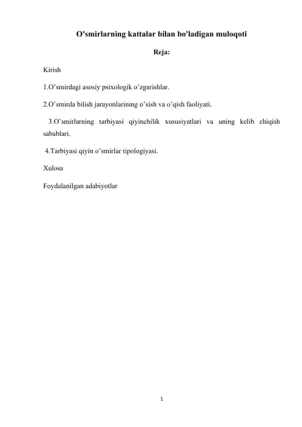 O'smirlarning kattalar bilan bo'ladigan muloqoti