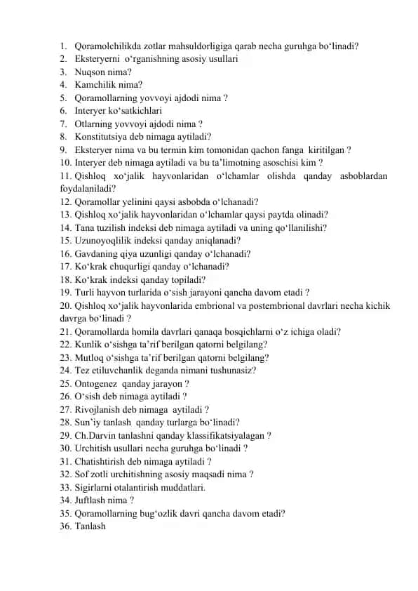 Qishloq xo‘jalik hayvonlarida embrional va postembrional davrlari