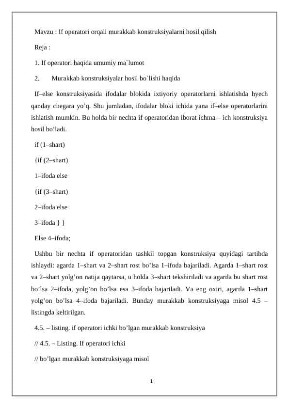If operatori orqali murakkab konstruksiyalarni hosil qilish