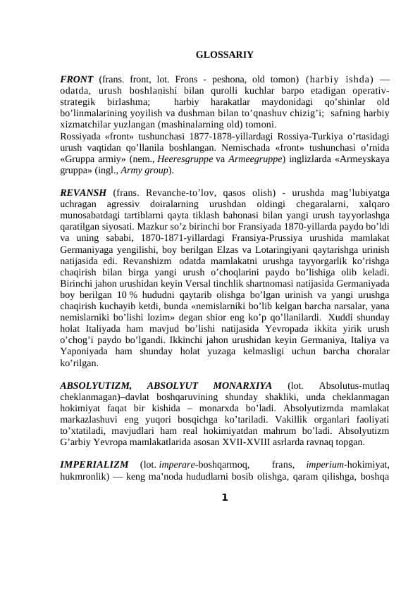 Jahon tarixidan GLOSSARIY