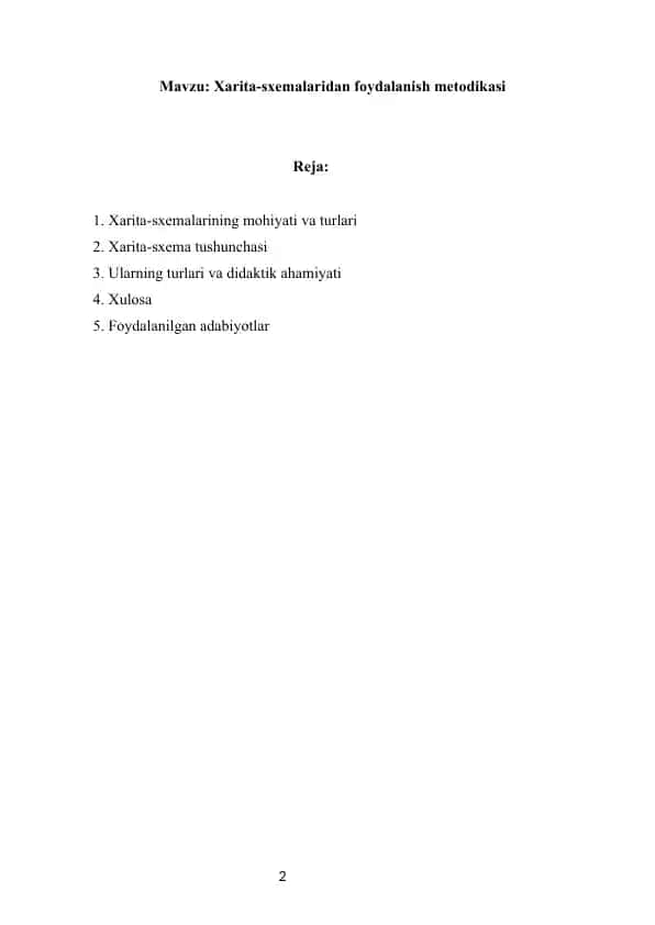 Xarita sxemalaridan foydalanish metodikasi