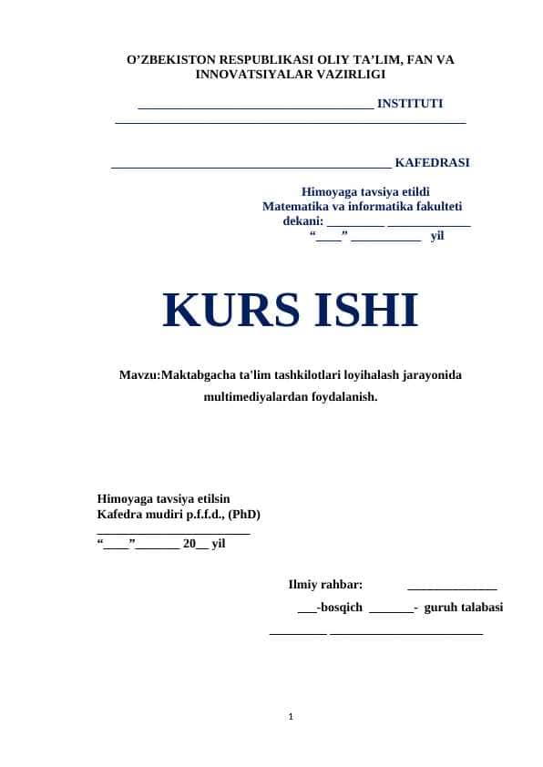 Maktabgacha ta'lim tashkilotlari loyihalash jarayonida multimediyalardan foydalanish.