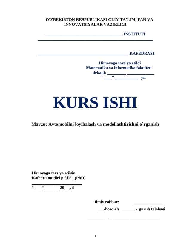 Avtomobilni loyihalash va modellashtirishni o`rganish