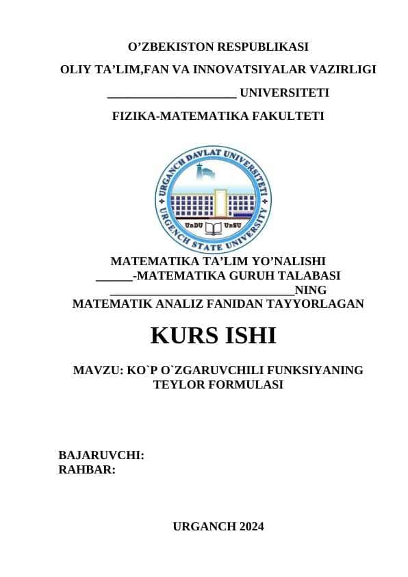 Ko'p o'zgaruchili funksiyaning Teylor formulasi