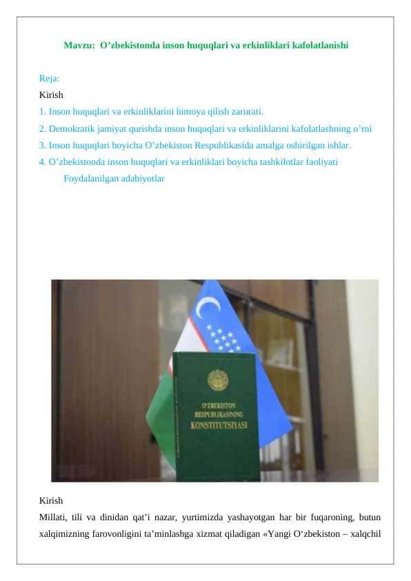 O’zbekistonda inson huquqlari va erkinliklari kafolatining yaratilishi