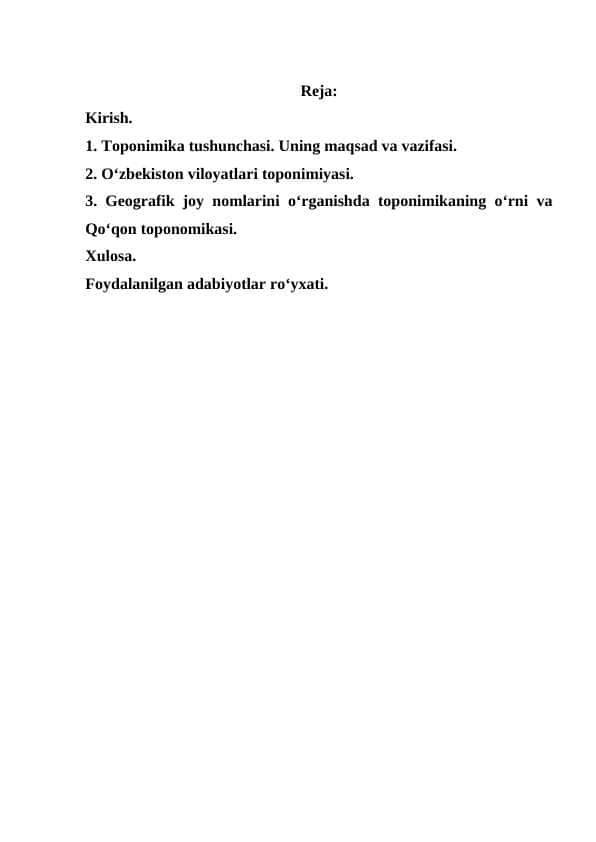 Geografik joy nomlarini o‘rganishda toponimikaning o‘rni va Qo‘qon toponomikasi.