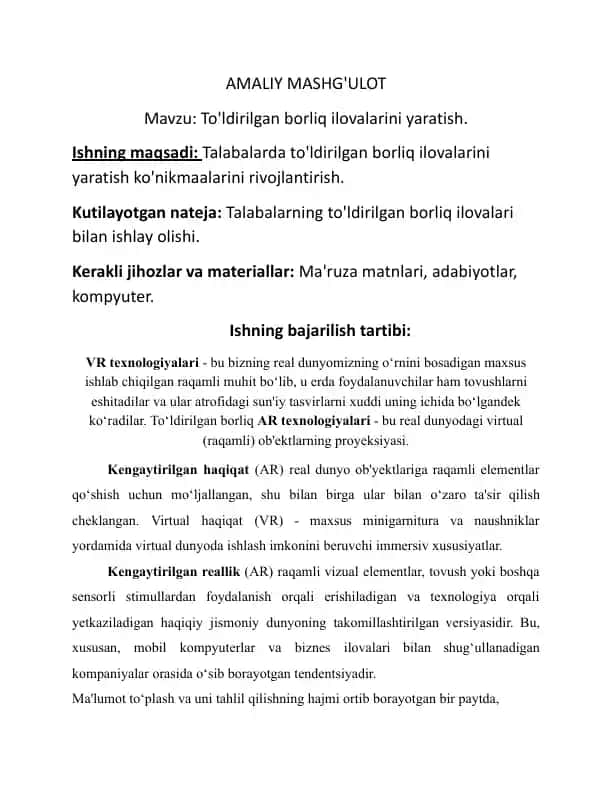 To'ldirilgan borliq ilovalarini yaratish