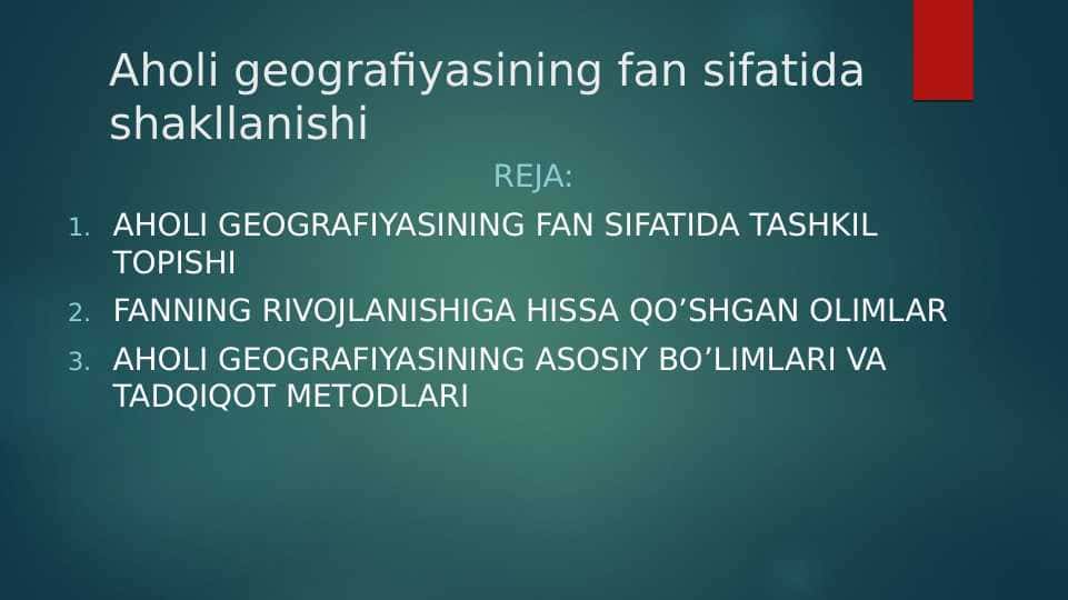 Aholi geofrafiyasining fan sifatida shakllanishi