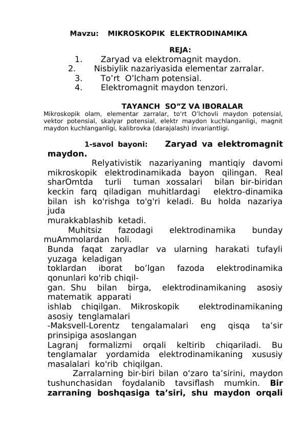 MIKROSKOPIK ELEKTRODINAMIKA