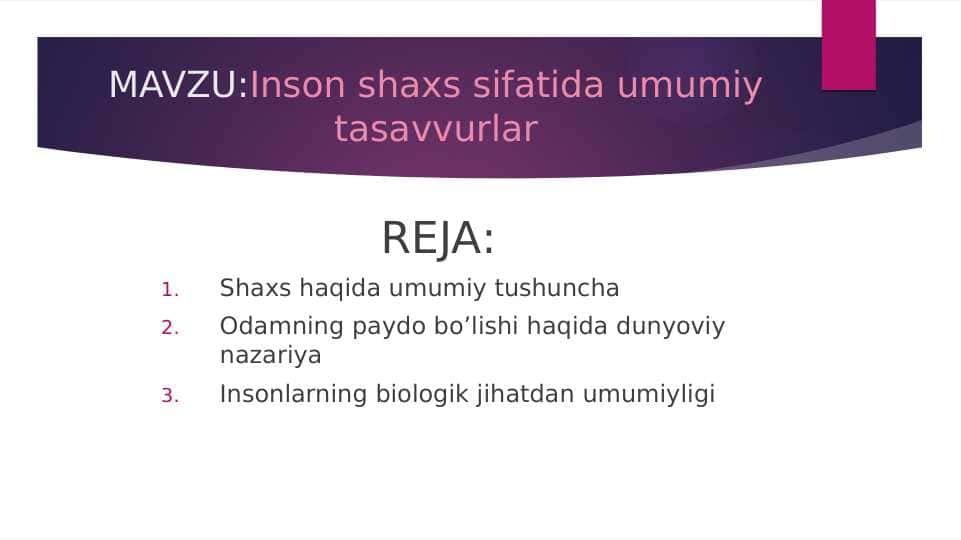 Inson shaxs sifatida umumiy tasavvurlar