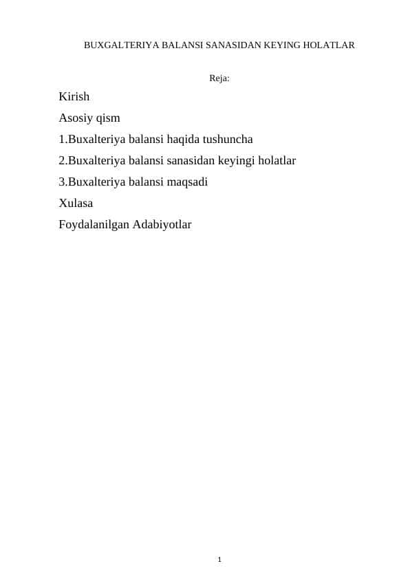 BUXGALTERIYA BALANSI SANASIDAN KEYING HOLATLAR