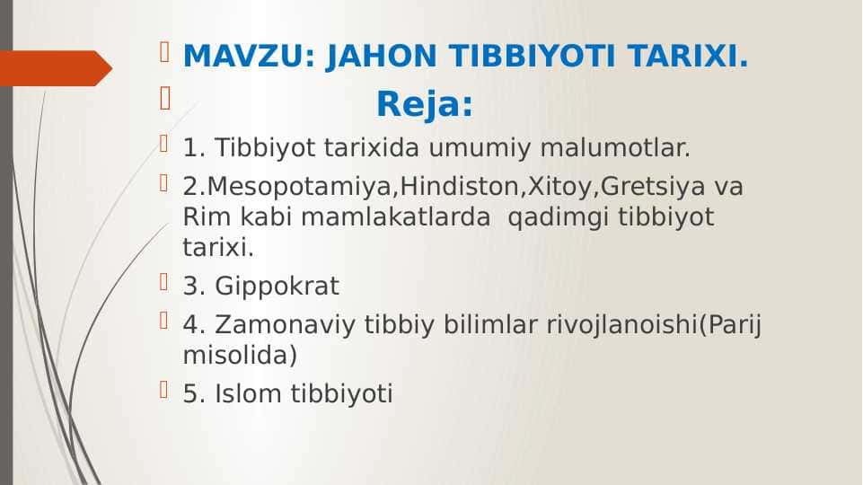 JAHON TIBBIYOTI TARIXI
