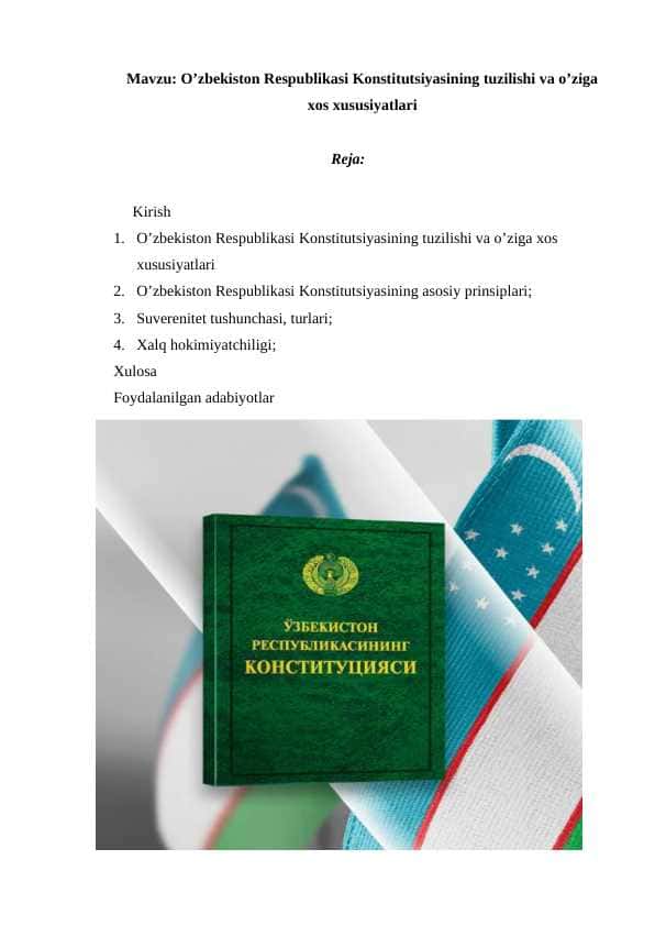 O’zbekiston Respublikasi Konstitutsiyasining tuzilishi va o’ziga xos xususiyatlari 24