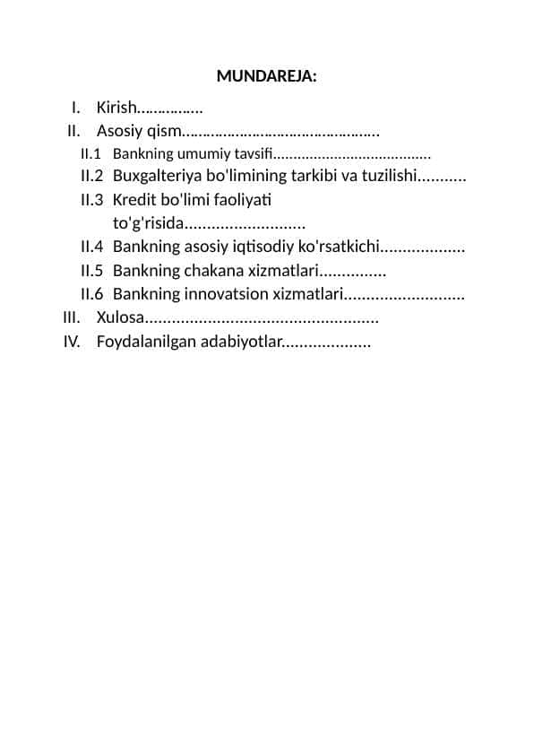 Amaliyot hisoboti, banklar uchun