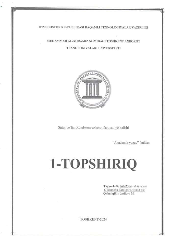 Akademik yozuv fani 1-topshiriq