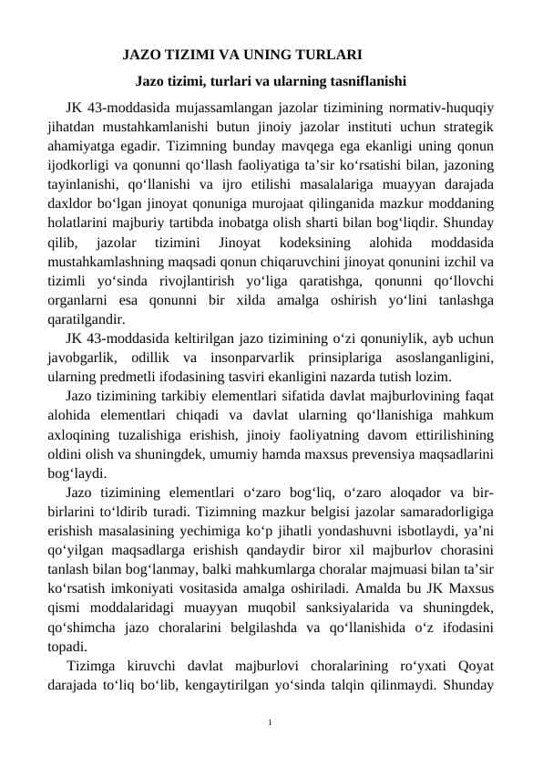 JAZO TIZIMI VA UNING TURLARI