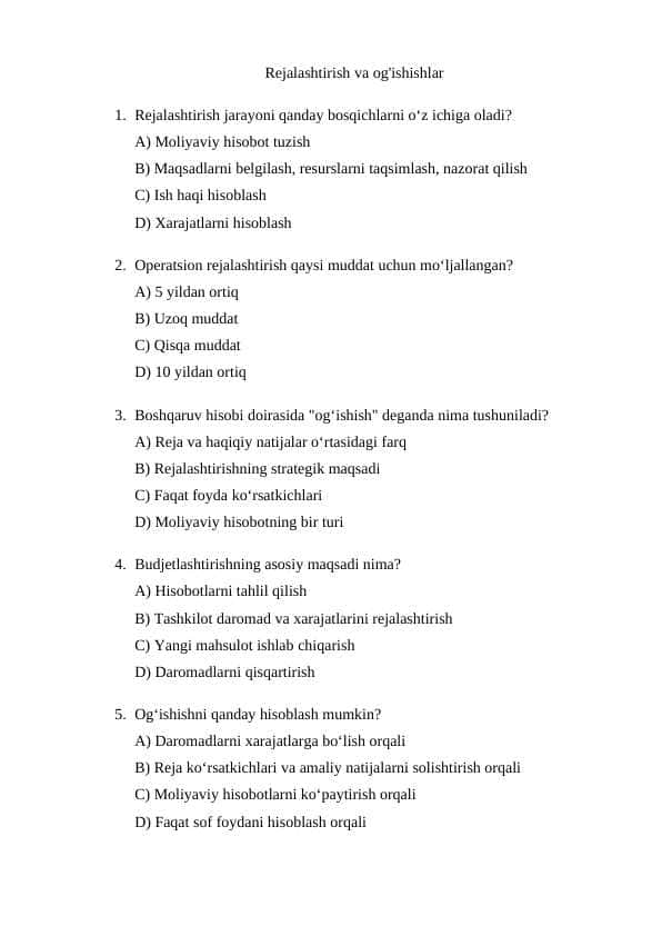 Rejalashtirish va og'ishishlar