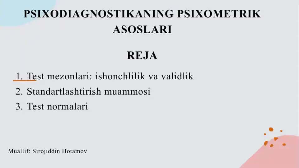 Psixodiagnostikaning psixometrik asoslari