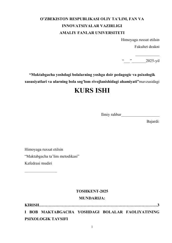 Maktabgacha yoshdagi bolalar psixologik va pedagogik xususiyatlari