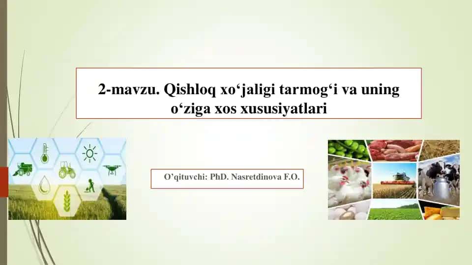 Qishloq xo‘jaligi tarmog‘i va uning o‘ziga xos xususiyatlari