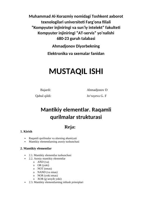 Raqamli qurilmalar strukturasi