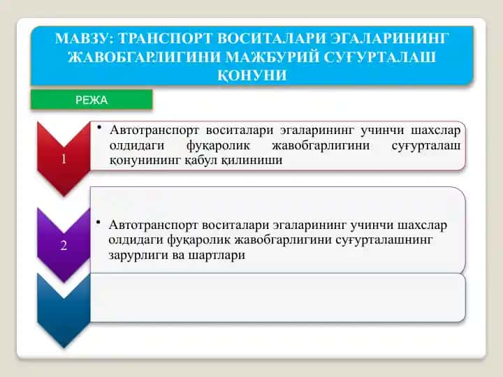 Транспорт воситалари эгаларининг фуқаролик жавобгарлигини мажбурий суғурталаш қонуни