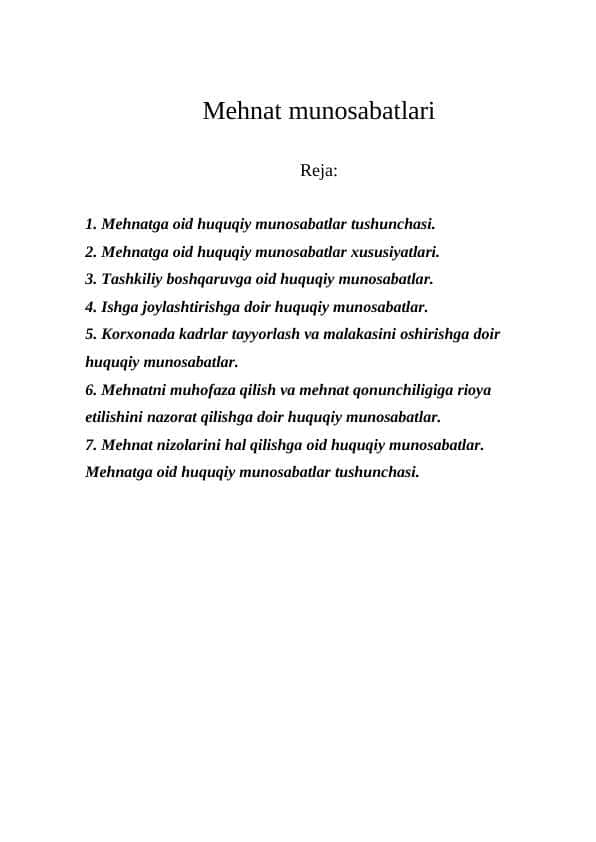 Mehnat munosabatlari