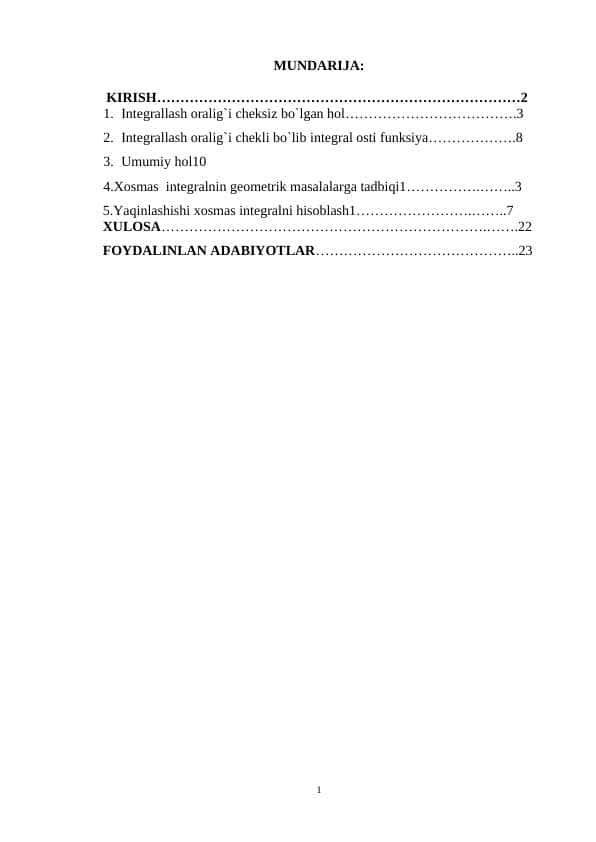 Xosmas integrallarning fizikada qoʻllanilishi