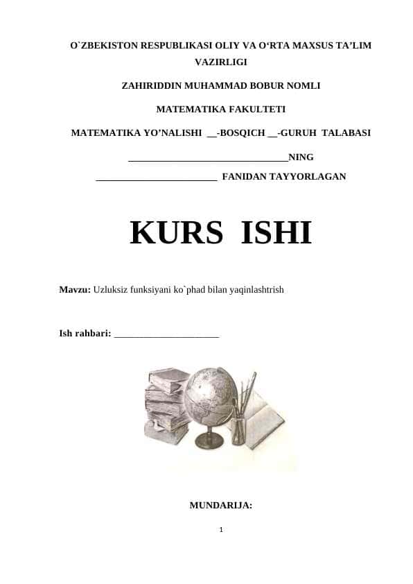 Uzluksiz funksiyani ko`phad bilan yaqinlashtrish