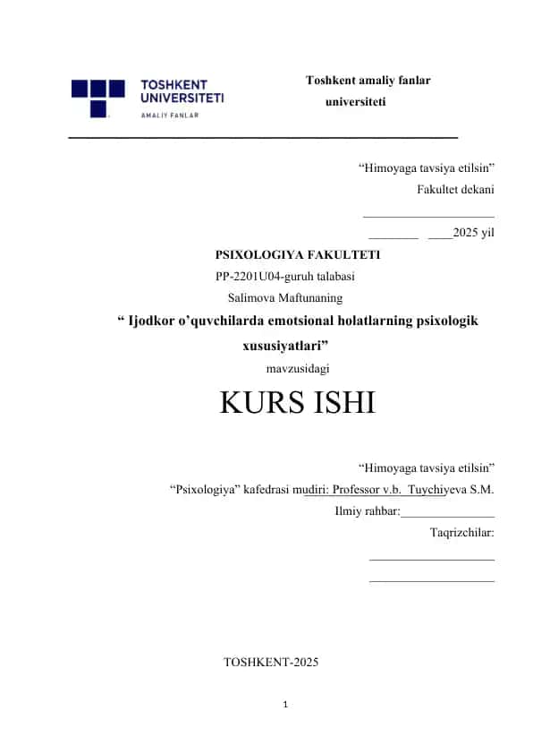 Ijodkor o’quvchilarda emotsional holatlarning psixologik xususiyatlari