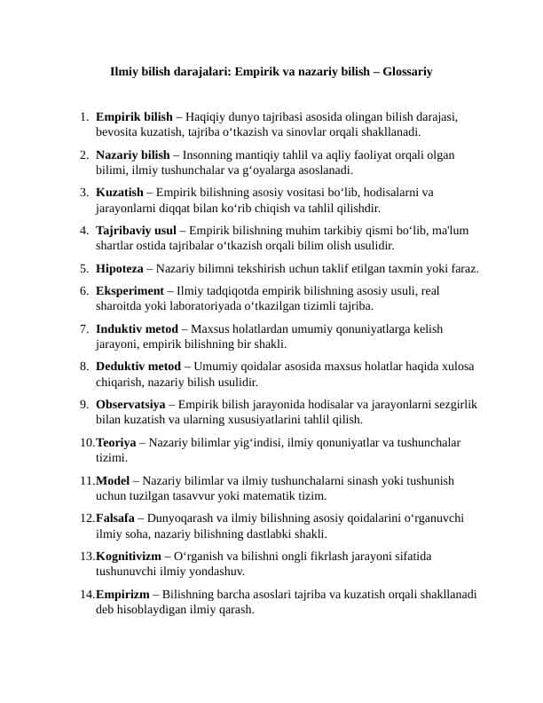 Ilmiy bilish darajalari. Empirik va Nazariy bilish glossariysi 5