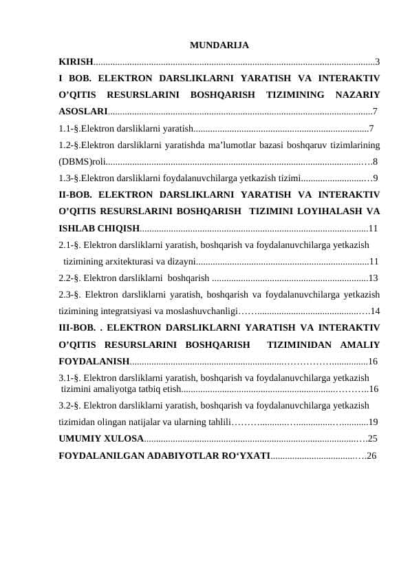 ELEKTRON DARSLIKLARNI YARATISH, BOSHQARISH VA FOYDALANUVCHILARGA YETKAZISH