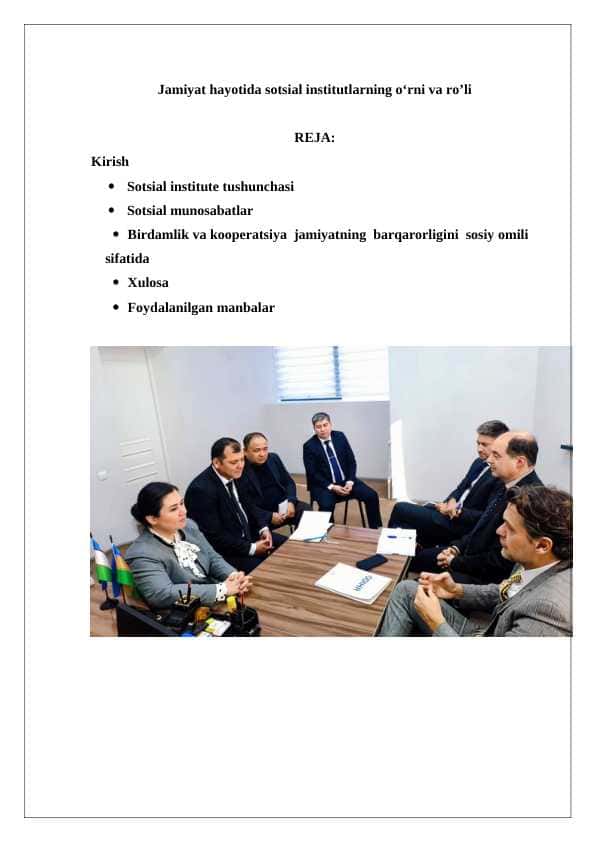 Jamiyat hayotida sotsial institutlarning oʻrni va ro’li 24